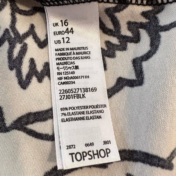 TOPSHOP black and‎ white floral flowers size 12 skirt #s1108 - Picture 6 of 9